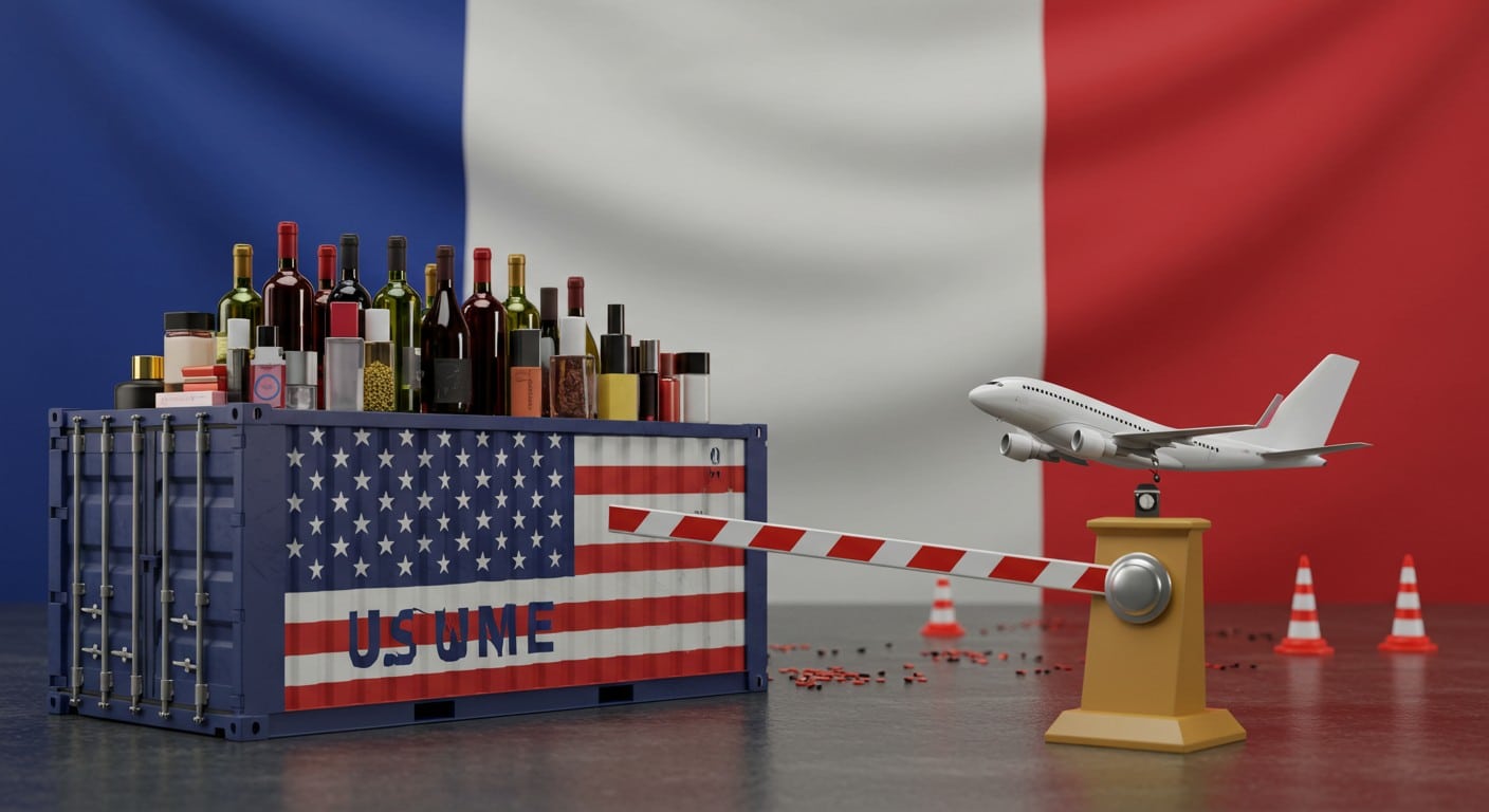 La France redoute des droits de douane US de 50% sur ses exportations clés. Quels impacts pour le vin, les cosmétiques et l’aéronautique ? Découvrez l’analyse.