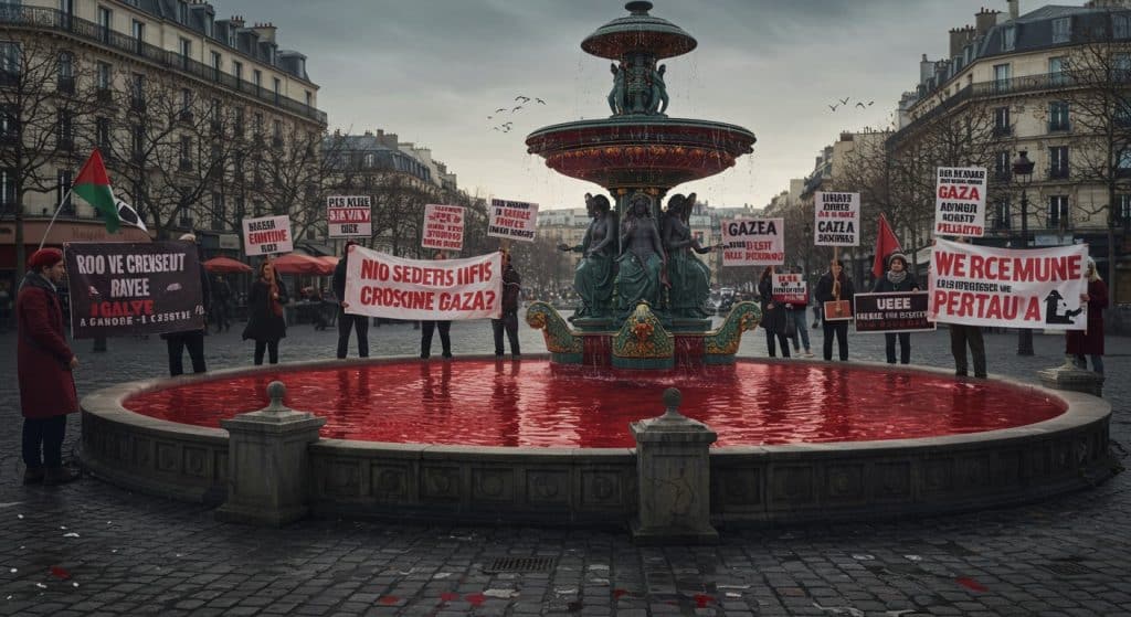 Paris : Une Fontaine Rouge pour Alerter sur Gaza