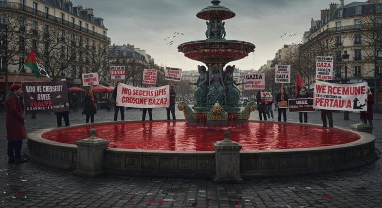 Paris : Une Fontaine Rouge pour Alerter sur Gaza