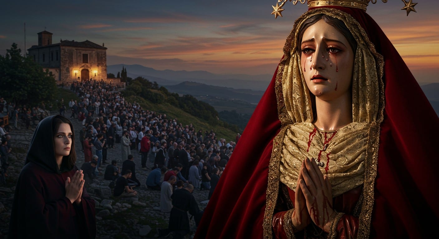 Découvrez l’incroyable escroquerie des larmes de sang d’une Vierge en Italie, orchestrée par une voyante. Une affaire qui a dupé des pèlerins et secoué la foi.