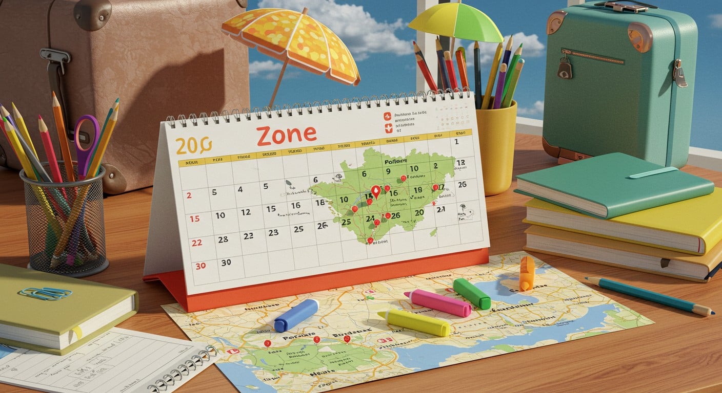 Planifiez vos vacances avec le calendrier scolaire 2025-2026 Zone A ! Dates de rentrée, Toussaint, Noël, février, printemps, été pour organiser votre année.