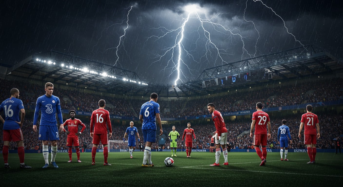 Le 8e de finale Chelsea-Benfica interrompu à cause d’un orage. Découvrez les détails, l’impact et les coulisses de cet arrêt inattendu !