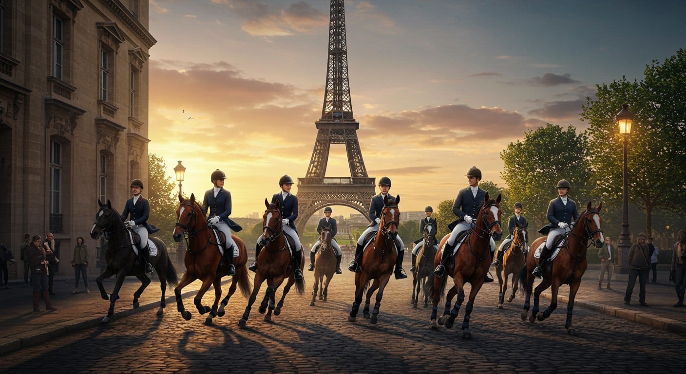 90 cavaliers parcourent Paris jusqu’à la tour Eiffel lors de la Route Eiffel 2025. Une expérience unique à cheval dans la capitale !