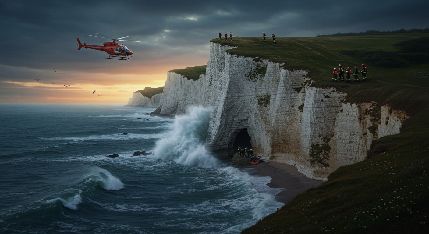 À Étretat, 12 personnes, dont un enfant, piégées par la marée. Découvrez les détails du sauvetage et les dangers des falaises normandes.