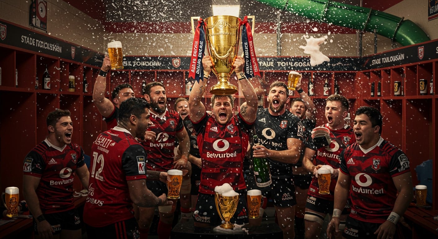 Les Toulousains célèbrent leur titre en Top 14 avec panache : bière, ventriglisse et soirée mousse. Plongez dans cette fête mémorable !