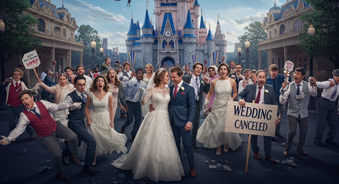 Découvrez les coulisses du faux mariage annulé à Disneyland Paris. Une figurante révèle le chaos et les raisons de l’arrêt brutal du tournage.