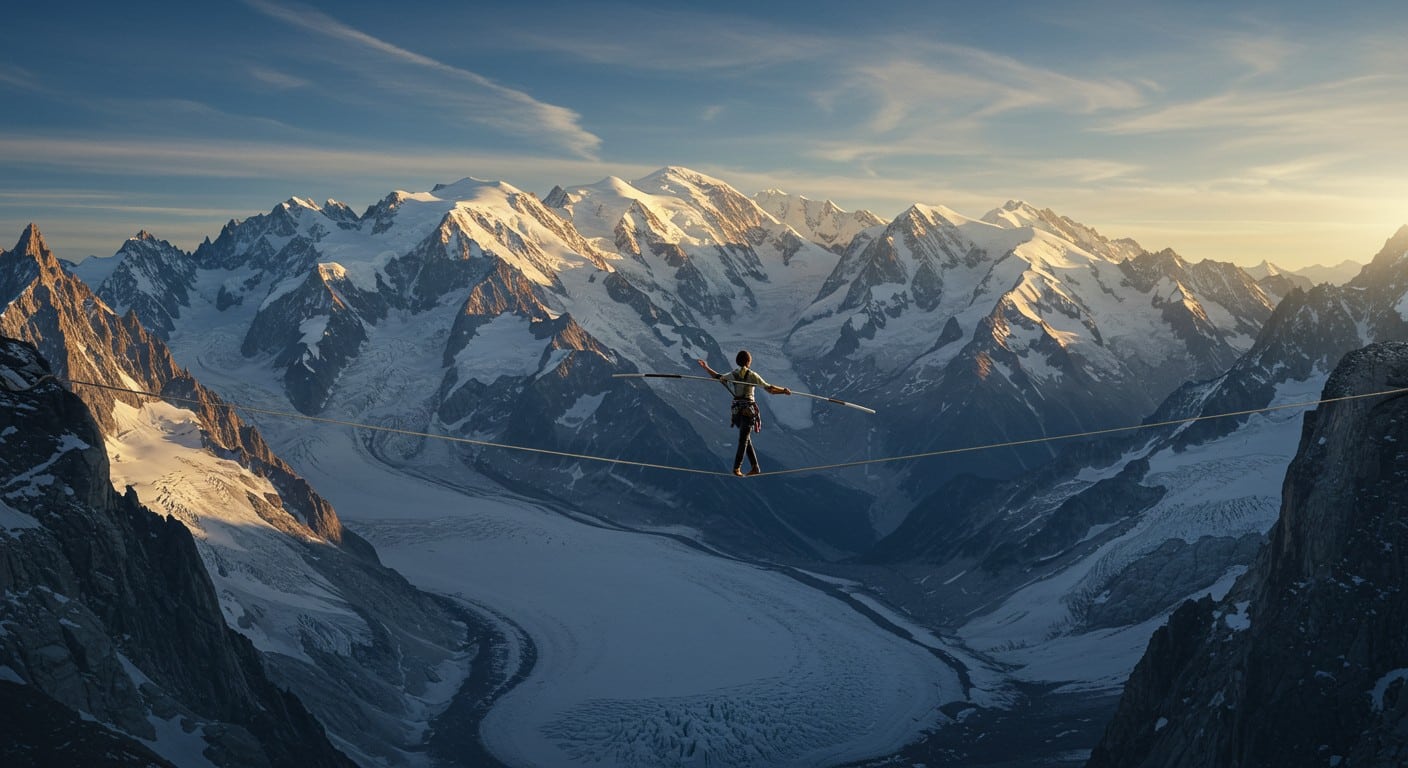 Des funambules défient le vide à 4000m au Mont Blanc sur une sangle de 800m. Découvrez cet exploit poétique et extrême dans les Alpes !