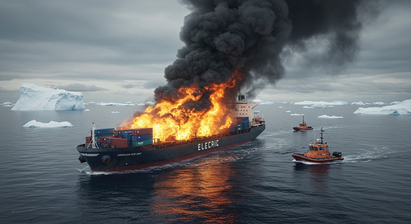 Un cargo transportant des véhicules électriques prend feu au large de l’Alaska. 22 membres d’équipage évacués. Quelles causes et conséquences ? Découvrez les détails.
