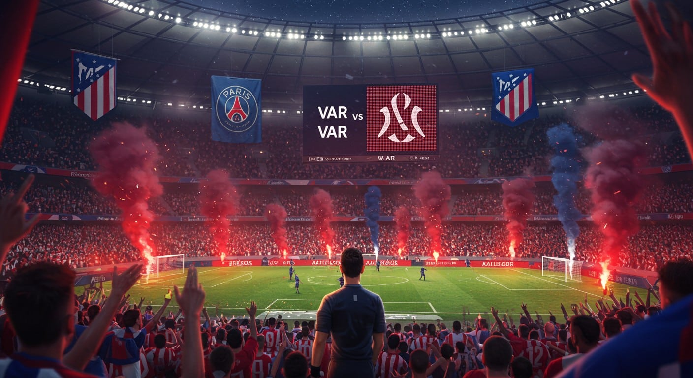 Le PSG domine l'Atlético 4-0 avec des innovations arbitrales : sonorisation et VAR sur écrans géants. Découvrez leur impact !