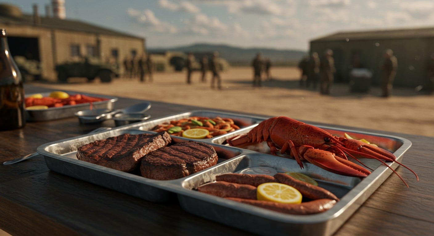 Repas luxueux pour soldats : signe de guerre imminente ? Découvrez la vérité derrière les steaks et langoustes servis aux militaires américains.