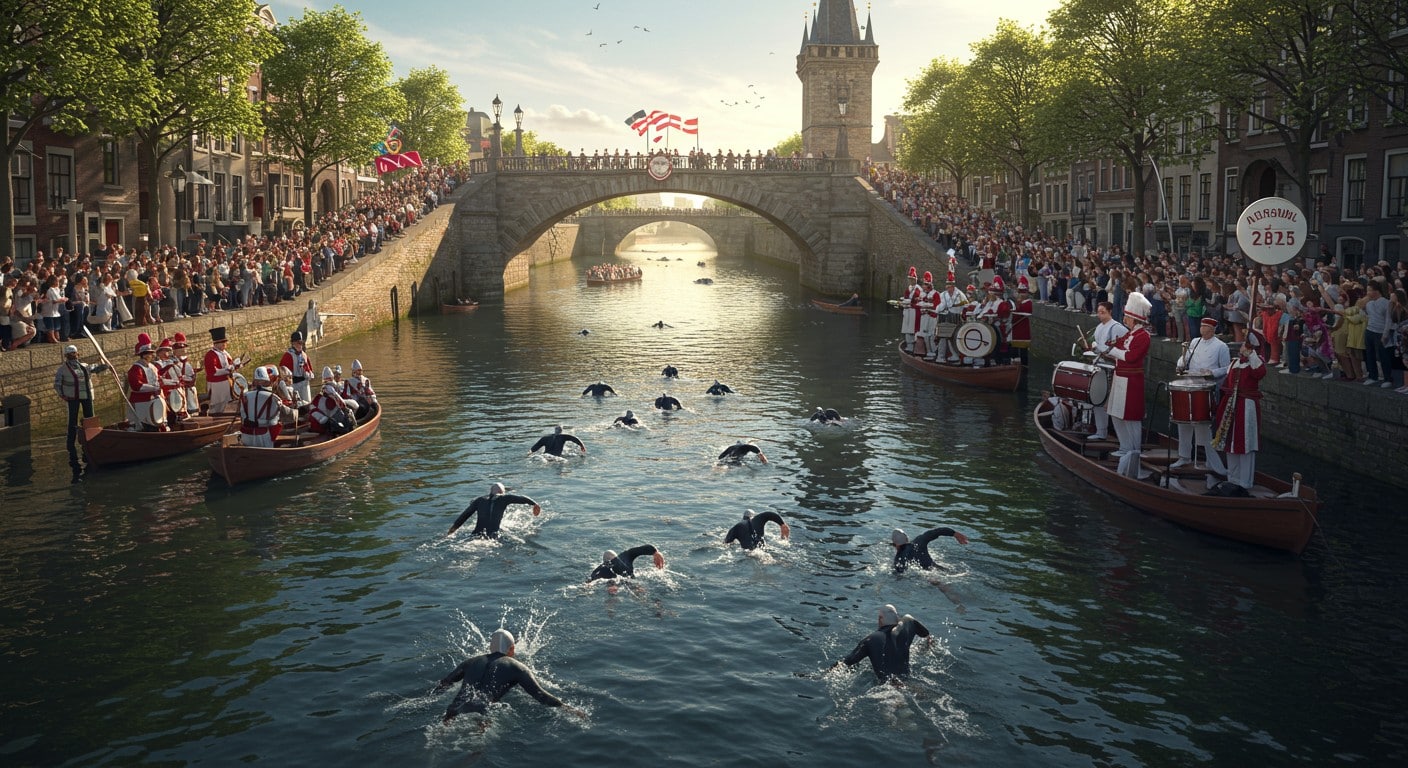 Revivez la Traversée de Caen 2025, une course légendaire relancée après des décennies. Nage en eau libre, histoire et émotions au cœur de la ville !