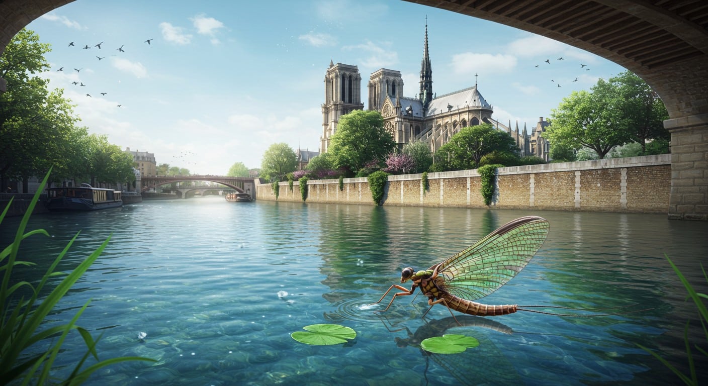 Un insecte préhistorique, la mouche de mai, refait surface dans la Seine. Un signe prometteur pour la qualité de l’eau avant l’ouverture de la baignade à Paris.