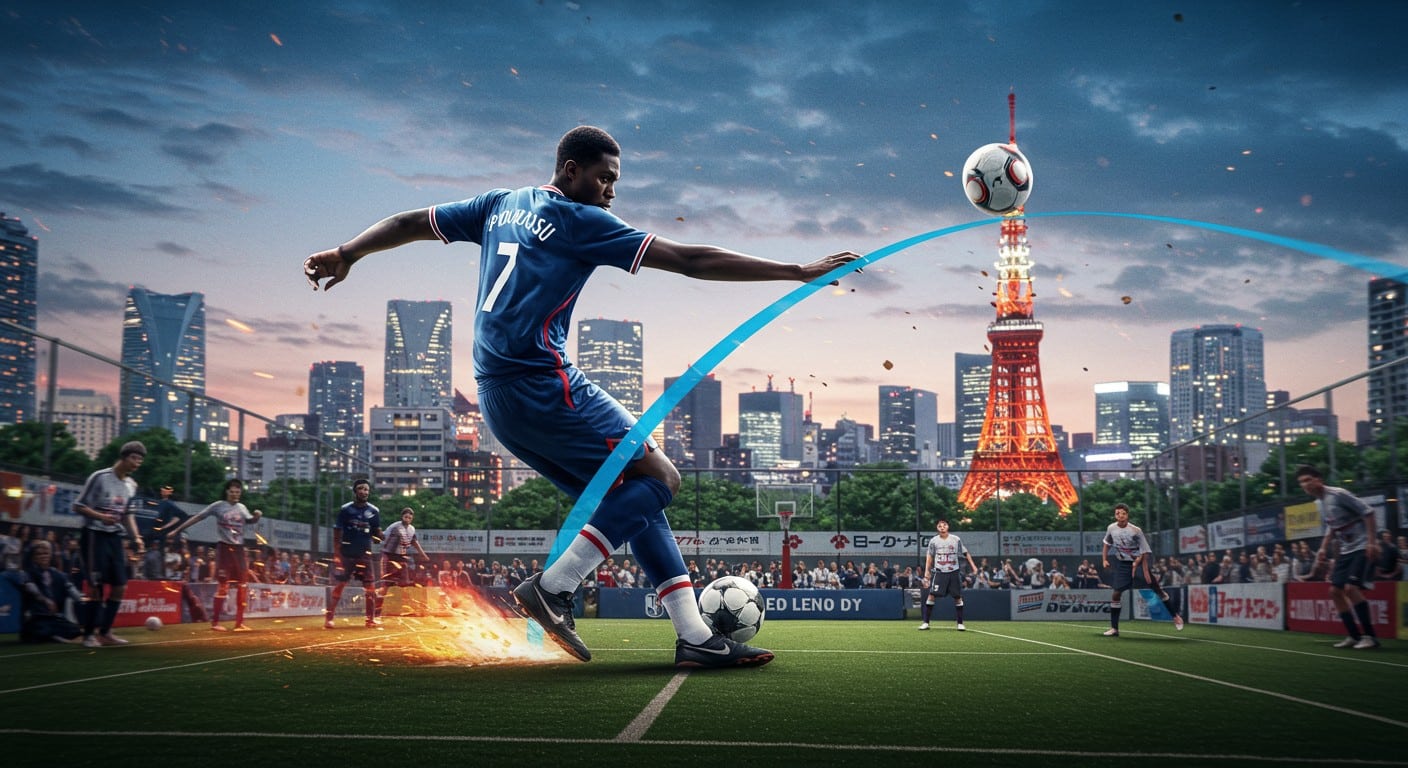 Victor Wembanyama marque un coup franc spectaculaire à Tokyo. Découvrez comment le basketteur brille aussi au football !