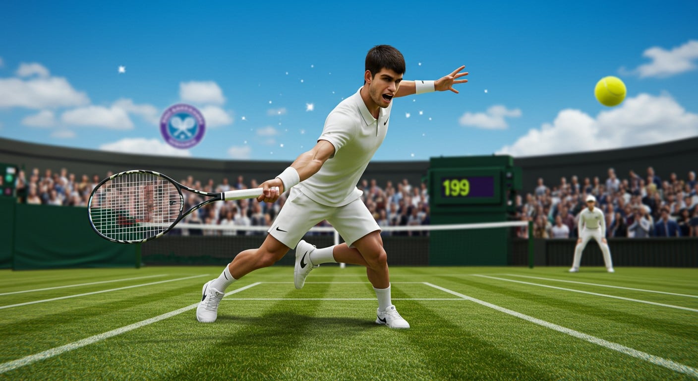 Carlos Alcaraz brille à Wimbledon 2025 et vise un 6e titre en Grand Chelem. Qui affrontera-t-il en finale : Djokovic ou Sinner ? Découvrez l’analyse !