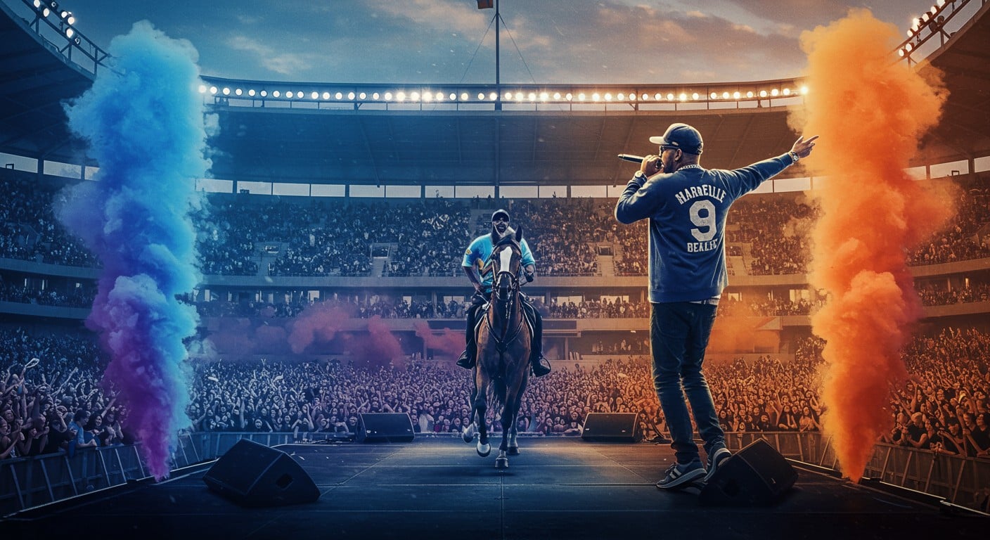 Alonzo et Soprano enflamment le Vélodrome avec une entrée à cheval. Découvrez ce concert légendaire à Marseille, entre prouesse et polémique.
