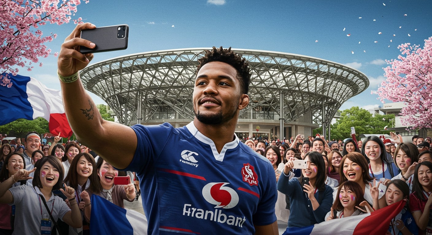 Explorez la tournée japonaise d’Antoine Dupont, star du rugby, avec LVMH. Selfies, foule en délire et expo universelle : plongez dans son aventure !