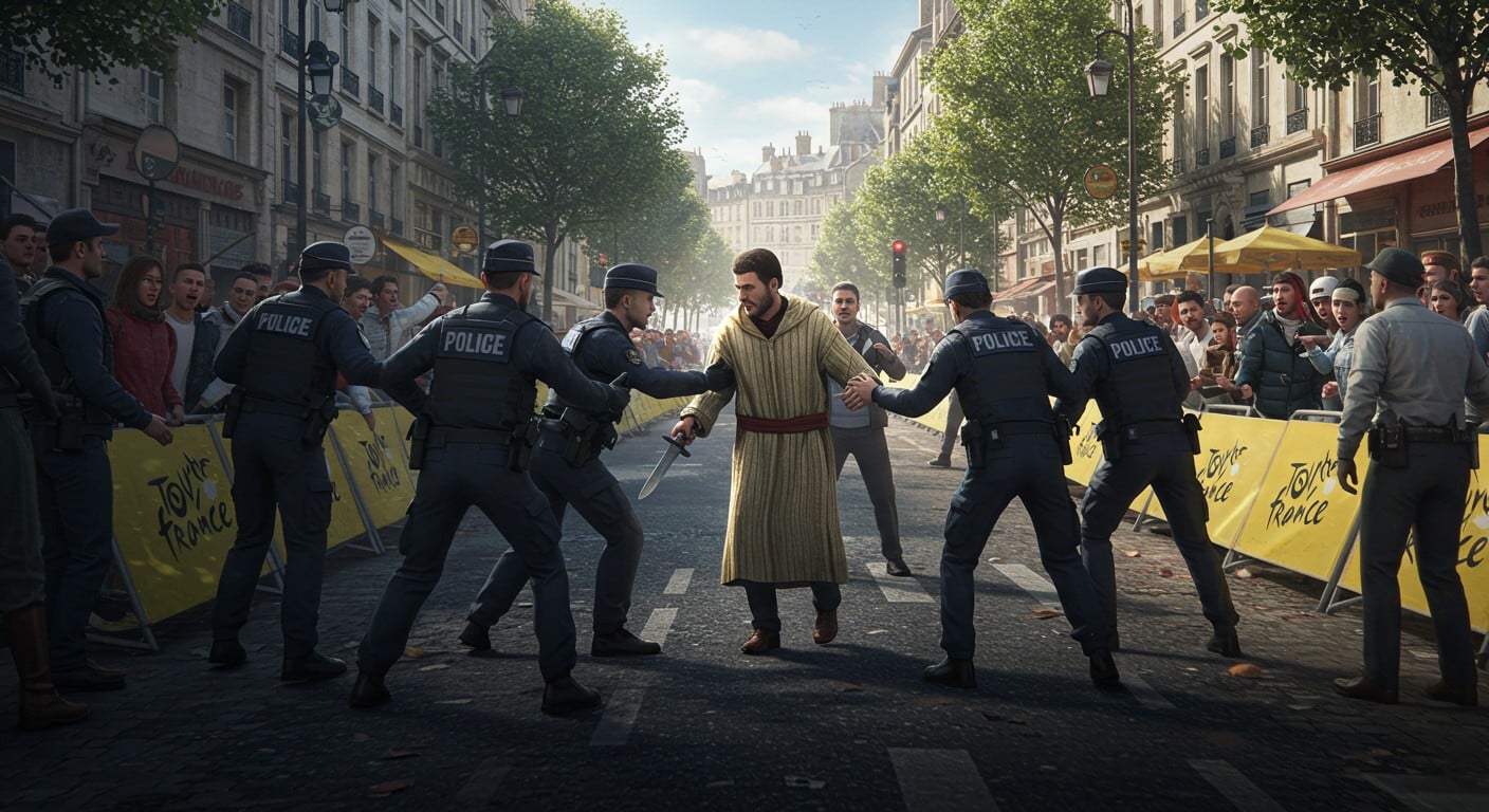 Attaque au couteau sur le Tour de France 2025 à Rouen : un individu menace la foule et un CRS. Découvrez les détails de cet incident et ses impacts.