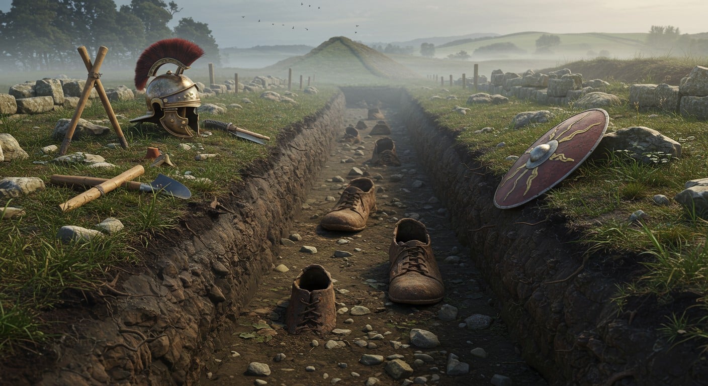 Découverte de chaussures taille 49 près du mur d'Hadrien. Qui étaient leurs propriétaires ? Archers syriens ou soldats croates ? Plongez dans ce mystère archéologique !