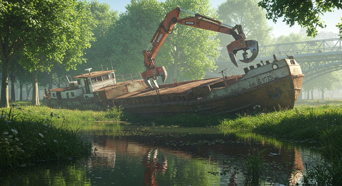 Une péniche des Bains Deligny, icône parisienne, échoue en épave dans les Yvelines. Découvrez son histoire, son naufrage et son démantèlement. Cliquez pour en savoir plus !