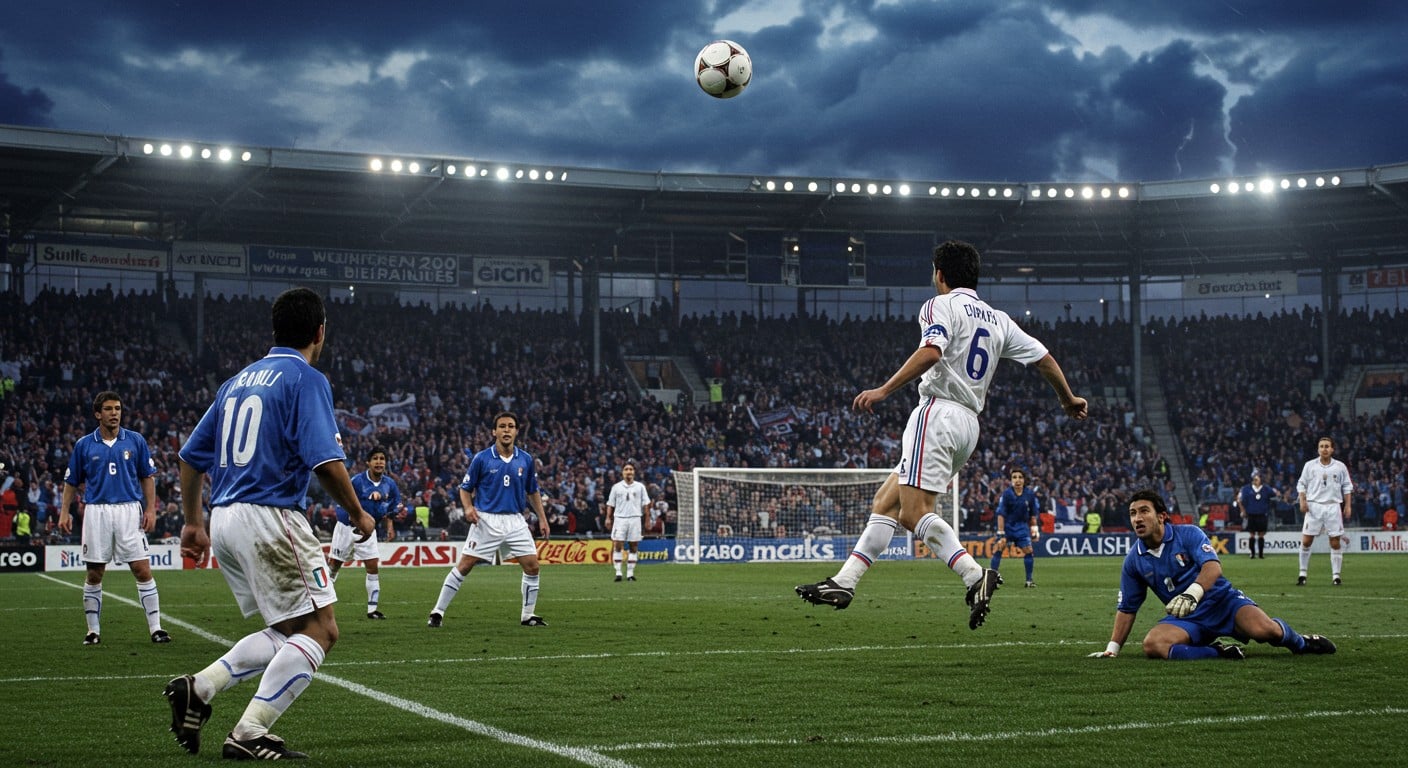 Revivez le but en or de David Trezeguet lors de la finale de l’Euro 2000 contre l’Italie, un moment légendaire du football français.