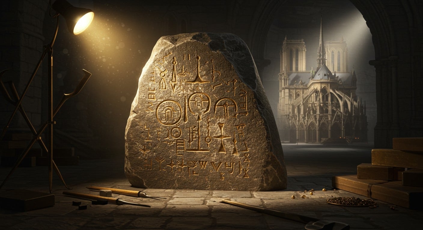 Explorez la découverte de 1000 signes lapidaires à Notre-Dame, gravés par les bâtisseurs. Un voyage dans l’histoire de la cathédrale en restauration.