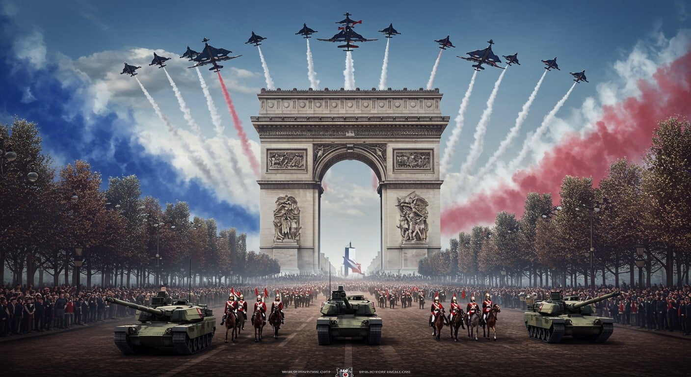 Découvrez le programme minute par minute du défilé du 14 Juillet 2025 à Paris, avec avions, hélicoptères, et troupes célébrant mémoire et engagement.