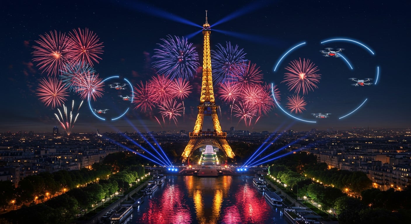 Le feu d’artifice du 14 Juillet 2025 à Paris mêle drones et pyrotechnie pour un spectacle grandiose. Découvrez les coulisses d’une répétition magique !