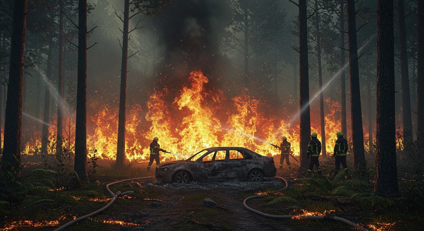 Incendie à Fontainebleau : une voiture volée embrasée ravage 9000 m² de forêt. Découvrez les causes, l’intervention des pompiers et les impacts sur la région.
