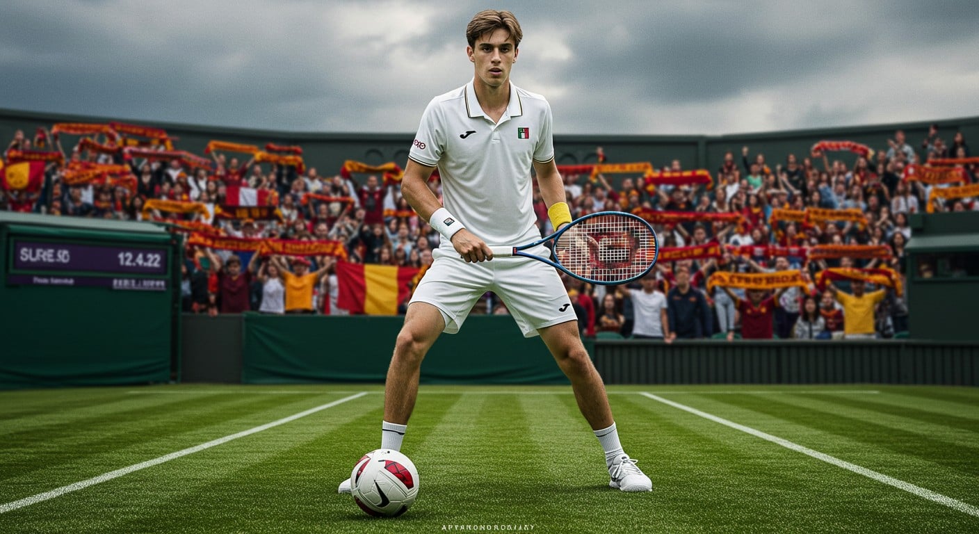 Flavio Cobolli, ex-joueur de l’AS Rome, défie Djokovic à Wimbledon. Découvrez son parcours unique du foot au tennis, ses exploits et son mental d’acier.