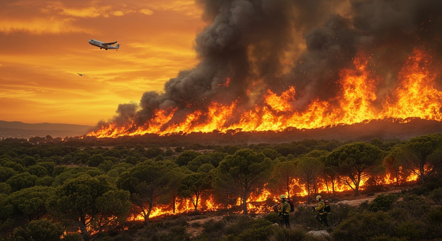 Un incendie ravage 2000 ha près de Narbonne, Aude. Autoroute A9 fermée, habitants confinés. Suivez l'évolution de cette crise écologique majeure.