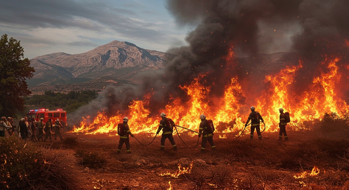 Incendie dévastateur en Crète : 1500 personnes évacuées, pompiers mobilisés face aux flammes attisées par des vents violents. Découvrez l’impact et les enjeux.