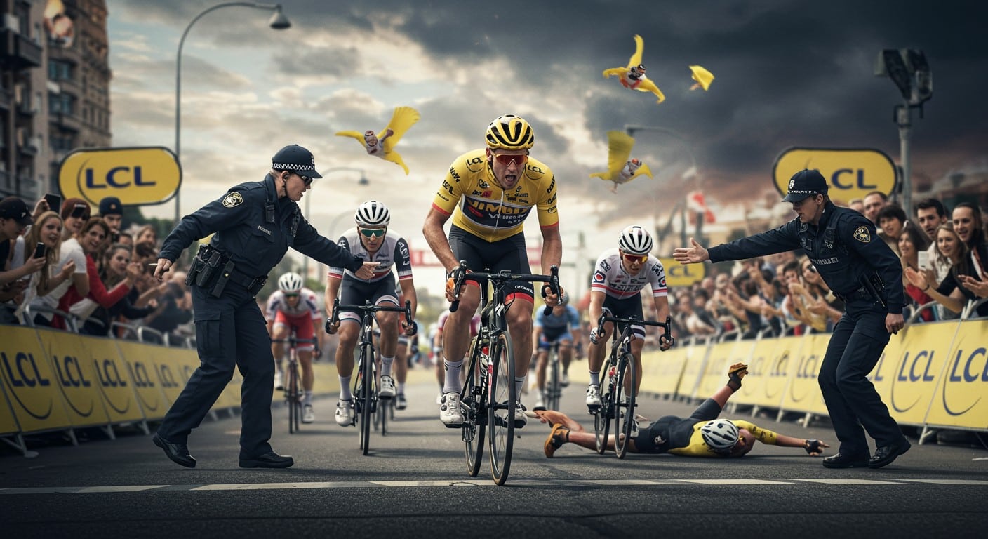 Un intrus à vélo perturbe la ligne d'arrivée du Tour de France 2025 à Valence. Condamné à 8 mois de sursis, il défie la sécurité. Découvrez les détails !