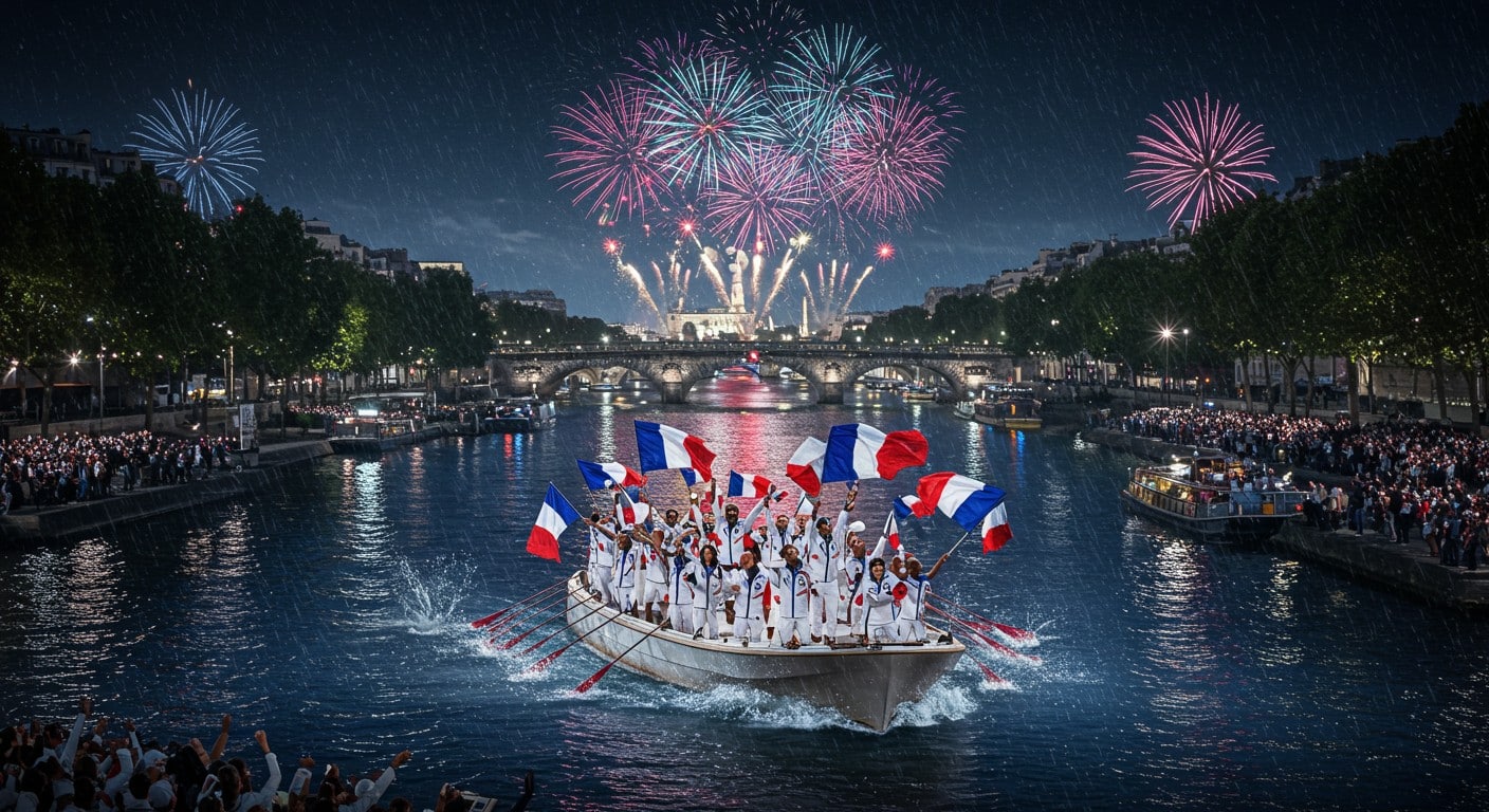 Revivez l’incroyable cérémonie d’ouverture des JO 2024 à Paris, entre euphorie et frissons, à bord du bateau des Bleus sur la Seine. Une soirée mémorable !