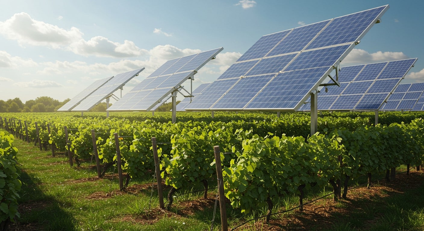 Découvrez la plus grande installation agrivoltaïque sur vigne en France, à Cruscades. Énergie solaire et viticulture s’unissent pour un avenir durable.