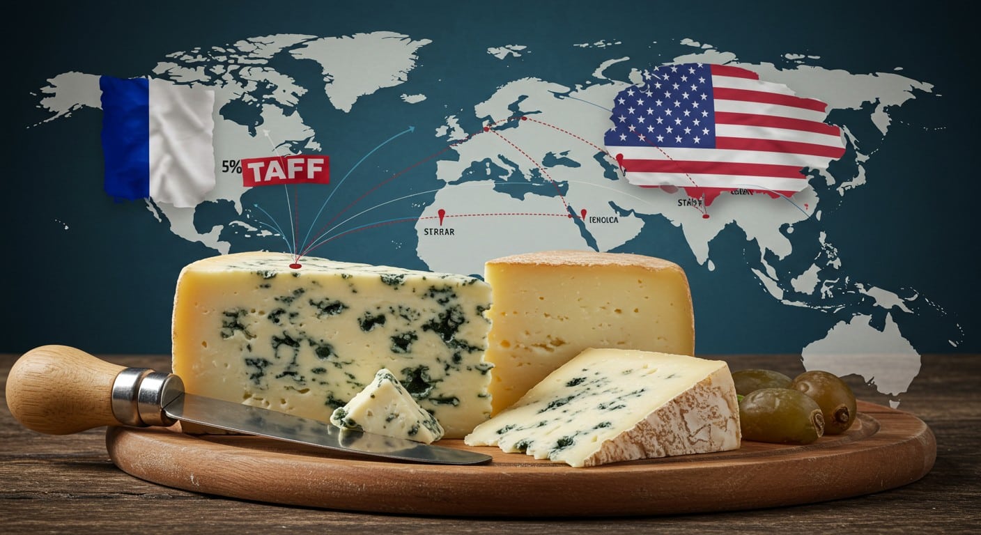 Macron visite Roquefort face à la menace des taxes Trump. Quels impacts sur le fromage AOP et le commerce UE-USA ? Découvrez les enjeux.