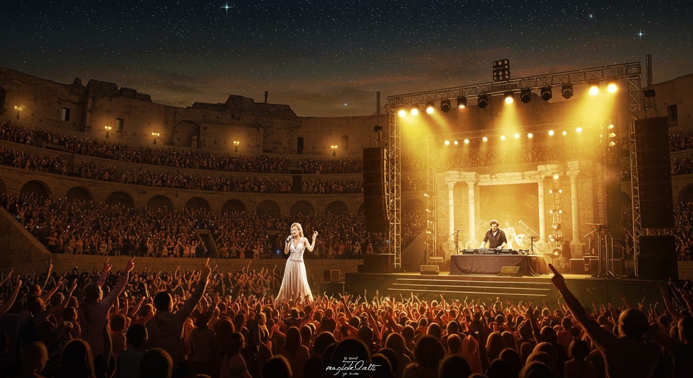 Mylène Farmer rejoint DJ Snake sur scène à Nîmes ! Découvrez ce moment inattendu et les rumeurs d'une future collaboration entre ces deux icônes françaises.