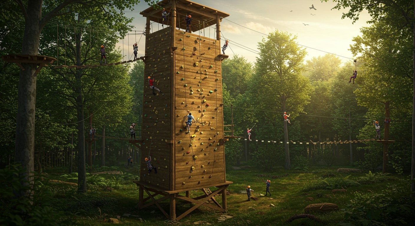 Découvrez les 15 ans de Natura Game et sa tour multi-activités unique en France, mêlant escalade, tyroliennes et sensations fortes à Castelmaurou.