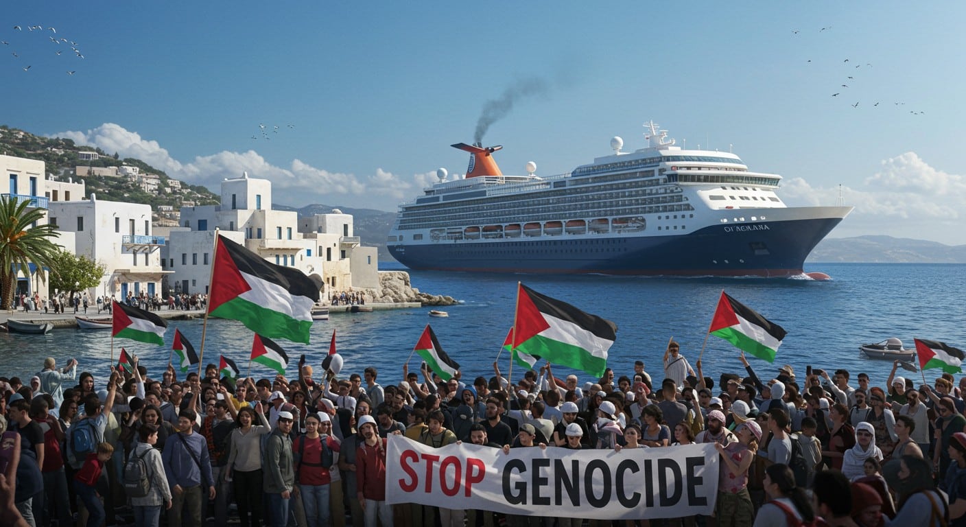 Manifestation à Syros force un navire israélien à changer de cap. Découvrez les raisons et impacts de ce conflit dans les Cyclades.