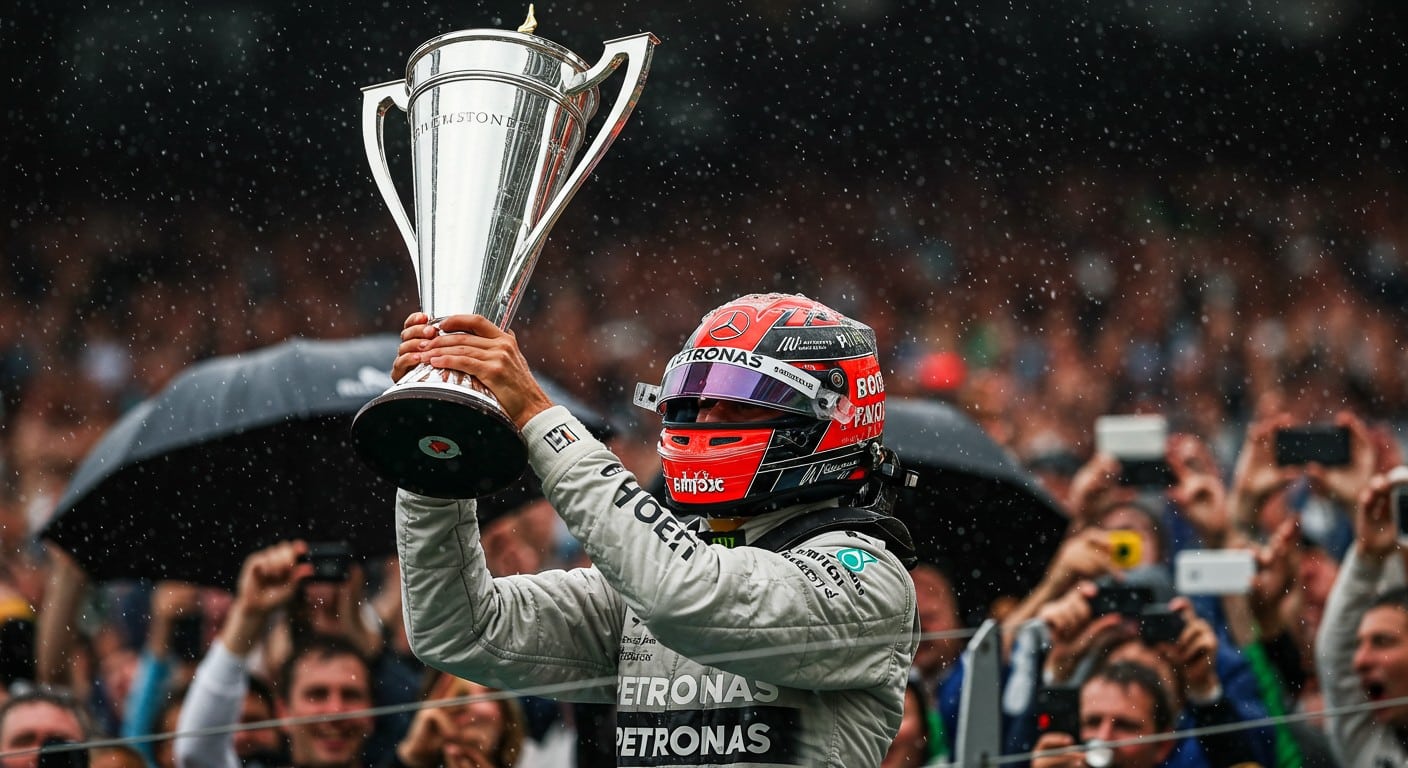 Nico Hülkenberg célèbre son 1er podium F1 au GP de Grande-Bretagne 2025, une remontée épique sous la pluie. Découvrez cette performance historique !
