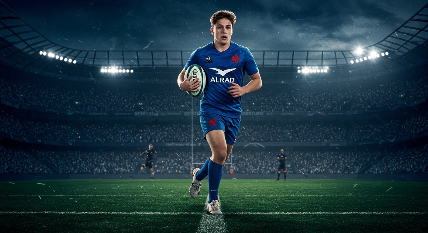 Hugo Auradou, jeune rugbyman, brille avec les Bleus face aux All Blacks. Découvrez son parcours, son rôle clé et les défis surmontés. Cliquez pour lire !