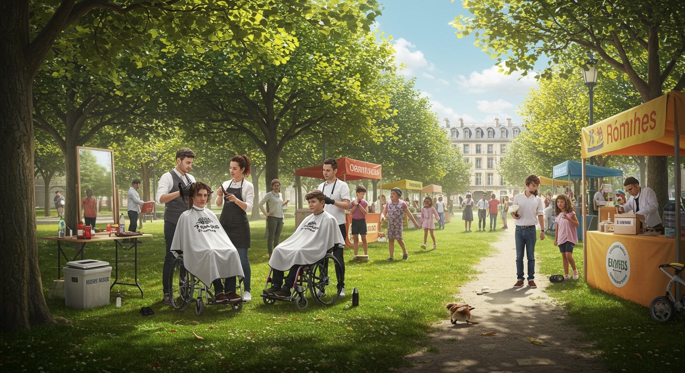 À Reims, un salon de coiffure en plein air sensibilise au handicap tout en collectant des fonds. Découvrez cette initiative solidaire unique !