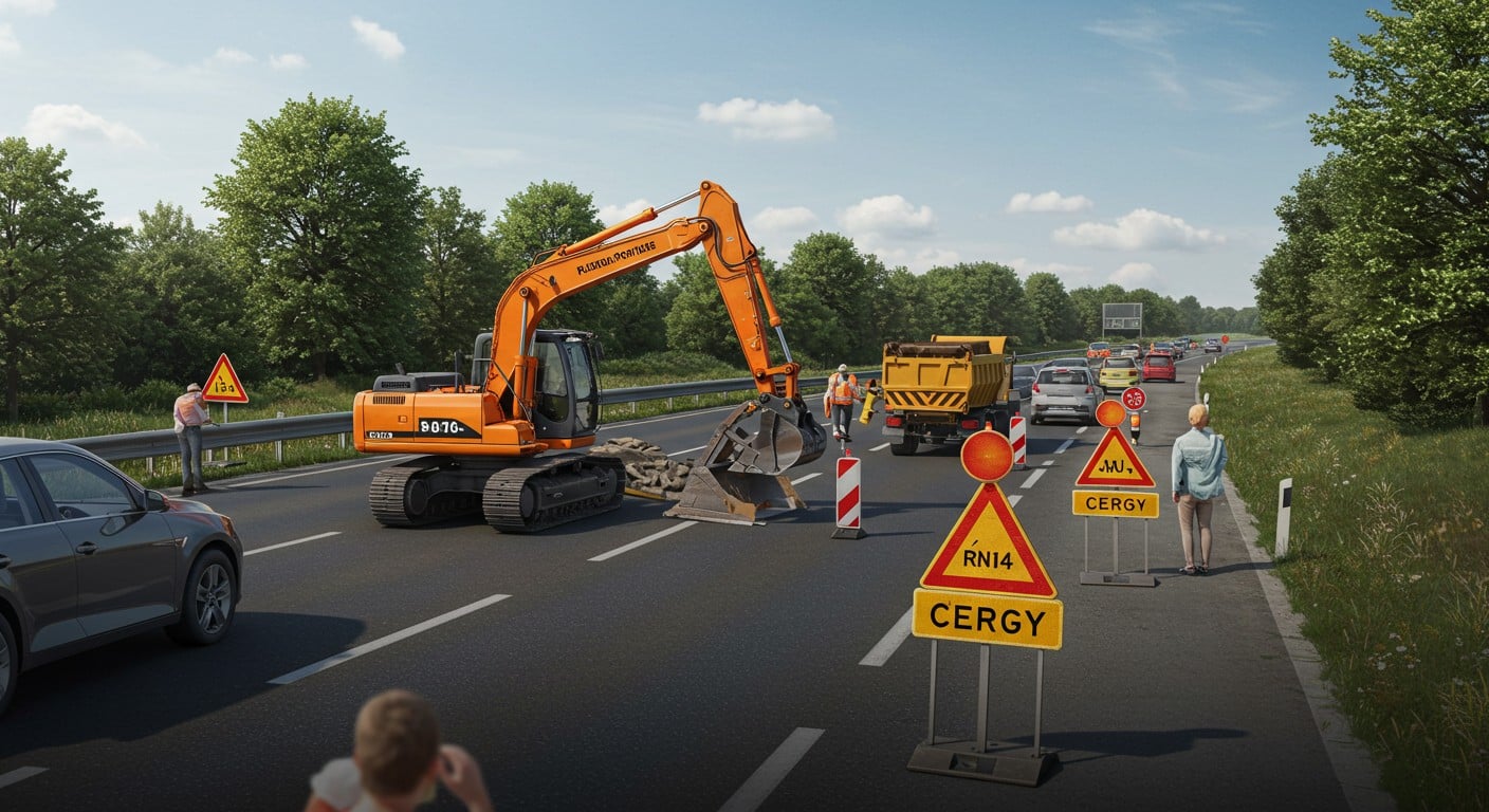 La RN14 fermée à Puiseux-Pontoise du 28 juillet au 22 août pour travaux. Découvrez les déviations et impacts sur vos trajets !