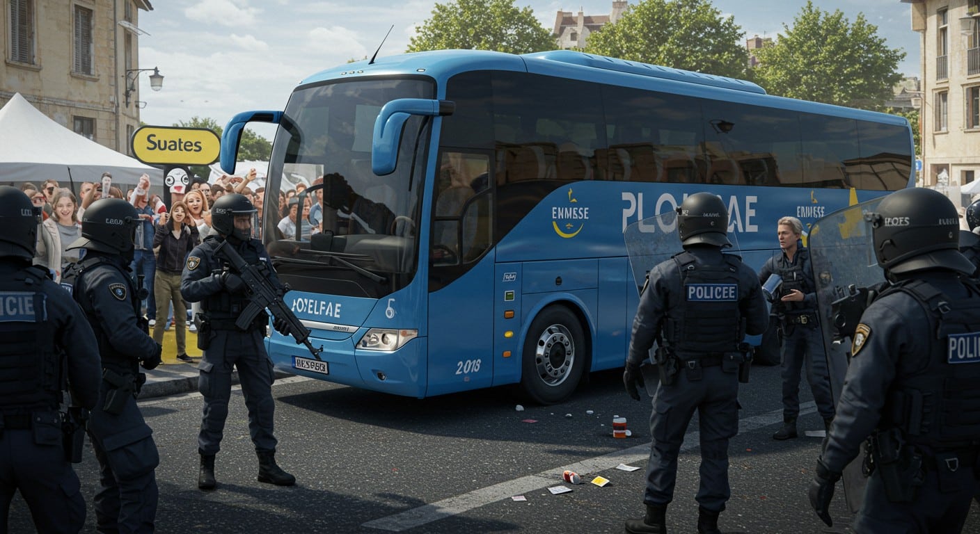 Sécurité maximale autour d'une équipe du Tour de France 2025 face aux tensions. Découvrez les coulisses de cette protection hors norme.
