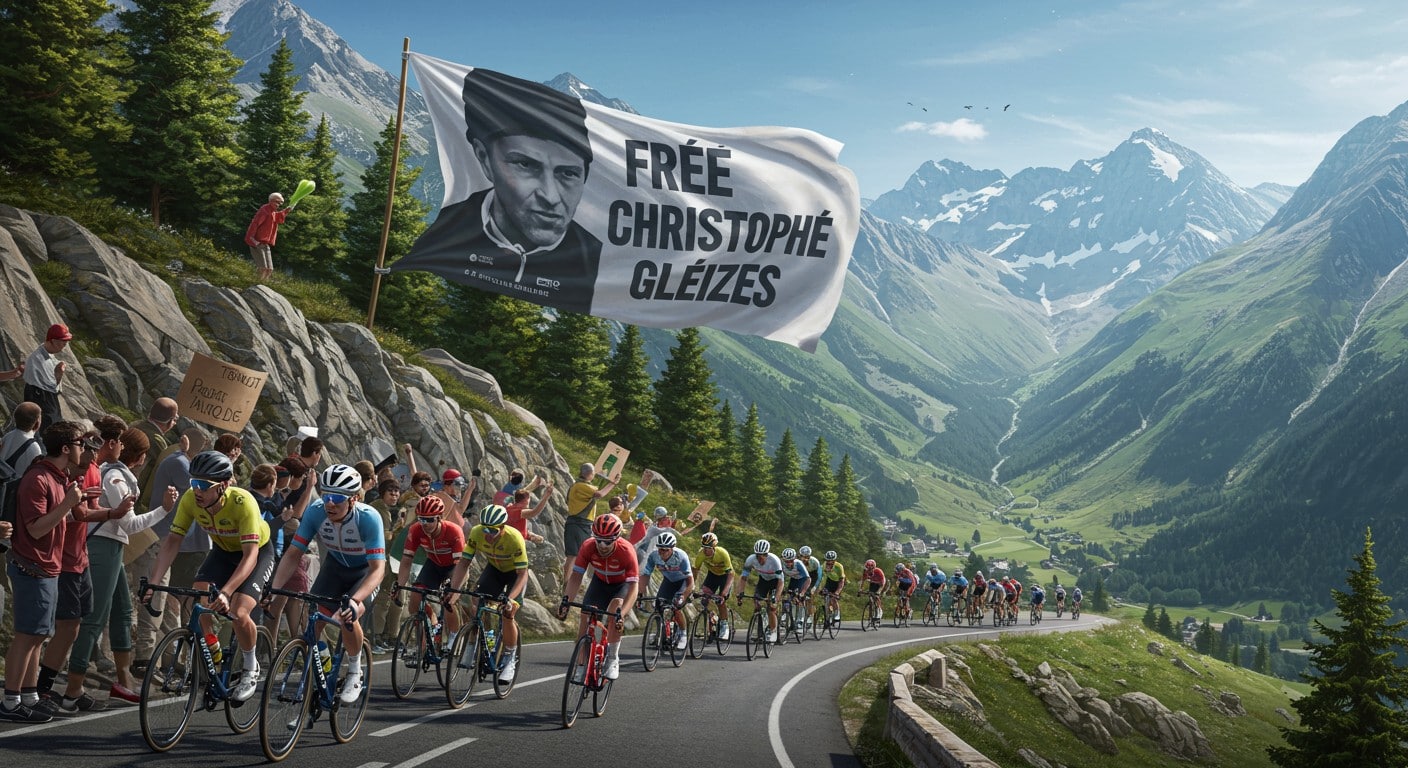 Le Tour de France 2025 soutient Christophe Gleizes, journaliste emprisonné en Algérie. Découvrez l’action marquante dans le col de la Loze.