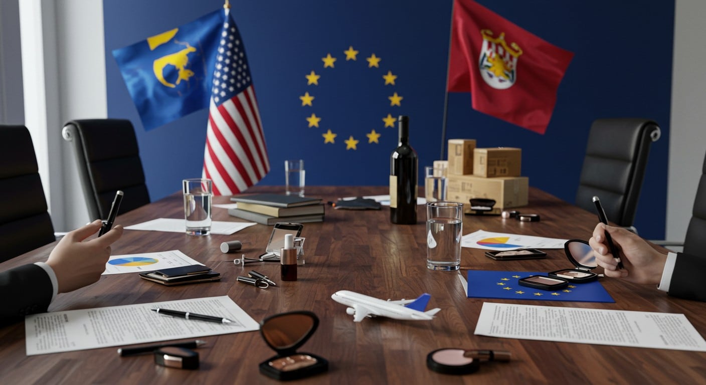 Les Européens négocient unis face aux surtaxes US. Quels impacts pour l’aéronautique, le vin et le commerce mondial ? Découvrez les enjeux !