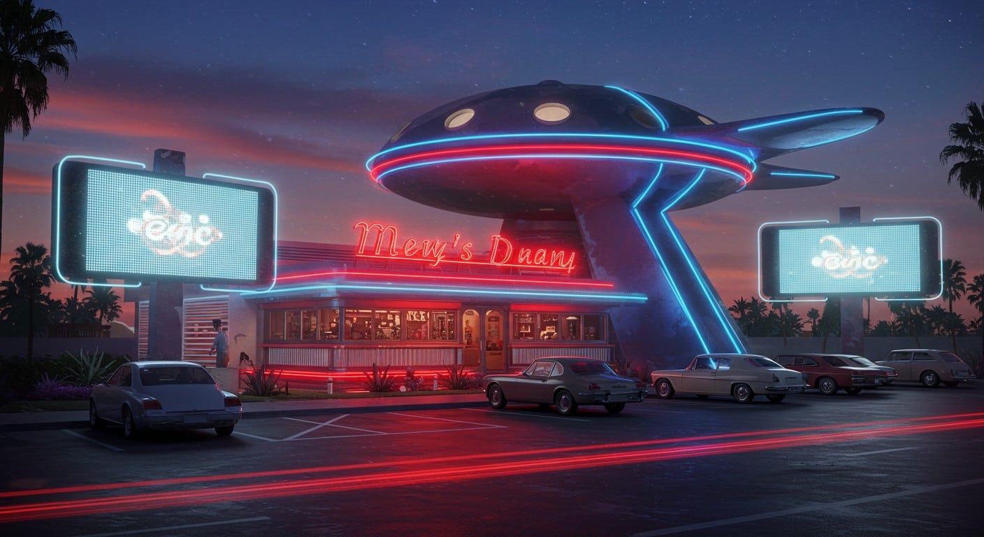 Découvrez le Tesla Diner, un restaurant rétrofuturiste à Los Angeles mêlant cuisine, cinéma et Superchargers. Plongez dans l’univers visionnaire d’Elon Musk !