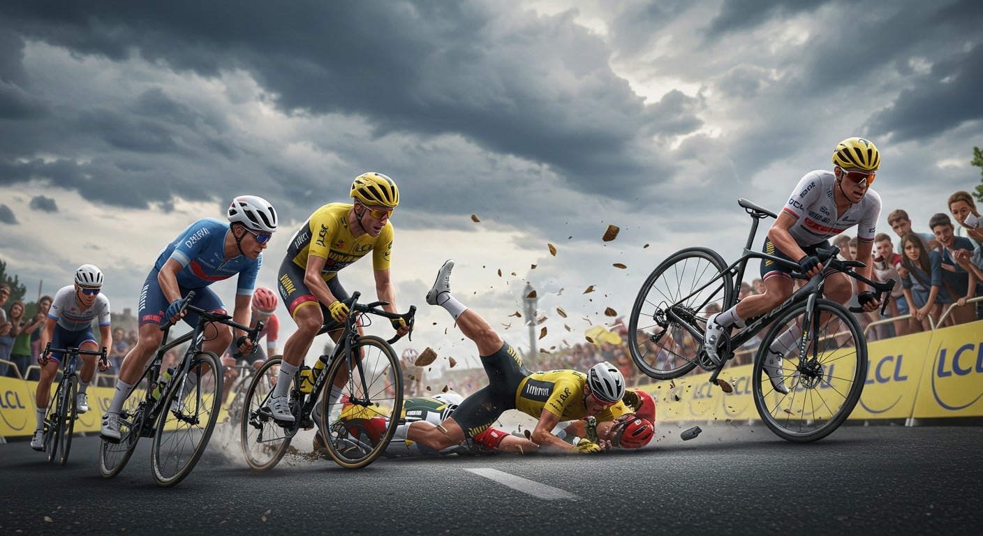 Revivez les chutes dramatiques de la 3e étape du Tour de France 2025, marquée par des incidents impliquant Remco Evenepoel et d'autres sprinteurs.