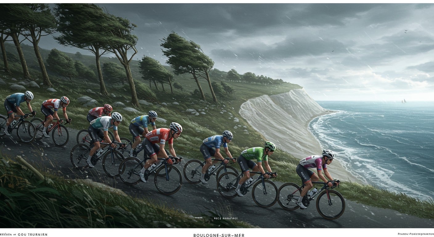 Découvrez l’étape 2 du Tour de France 2025 vers Boulogne-sur-Mer : un parcours brutal avec côtes ardues et vents violents. Qui triomphera ?