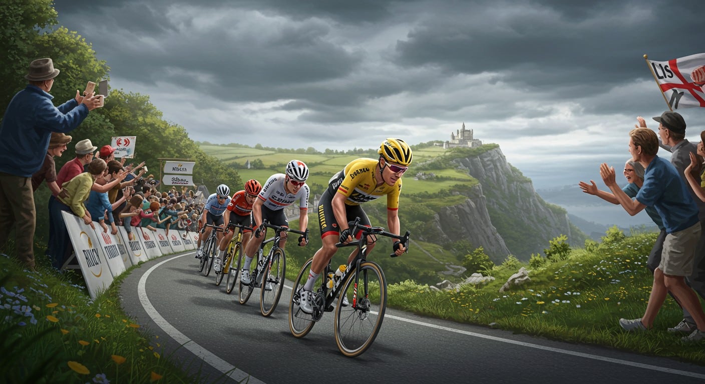 Suivez l’étape 7 du Tour de France 2025 entre Saint-Malo et Mûr-de-Bretagne. Un final explosif avec un duel Van der Poel-Pogacar !