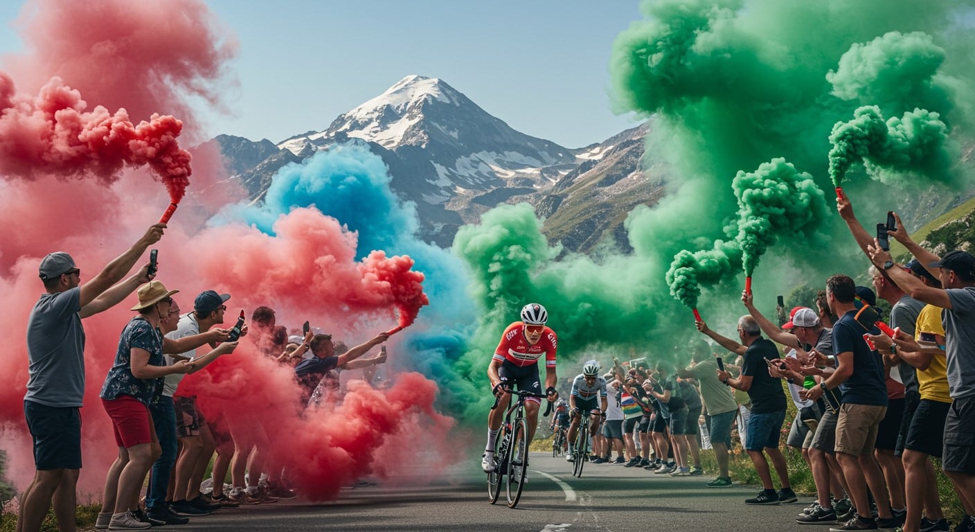Bastien Tronchon célèbre avec son fan-club dans le col de la Loze lors du Tour de France 2025. Découvrez cette communion unique et l'ambiance électrique !